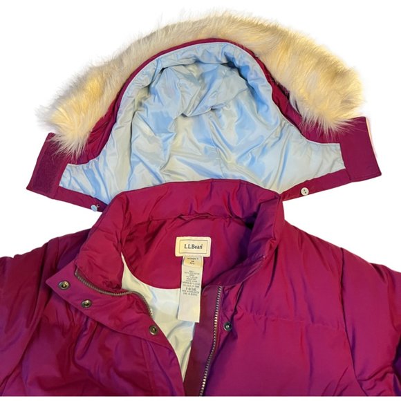 LL Bean Womens Medium Faux Fur Goose Down Insulated Hooded Puffer Parka Jacket - Picture 4 of 6